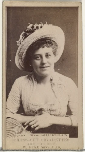 Card Number 729, Mrs. Sheridan, from the Actors and Actresses series (N145-3) issued by Duke Sons & Co. to promote Cross Cut Cigarettes by W. Duke, Sons & Co., photograph, 1880-1889
