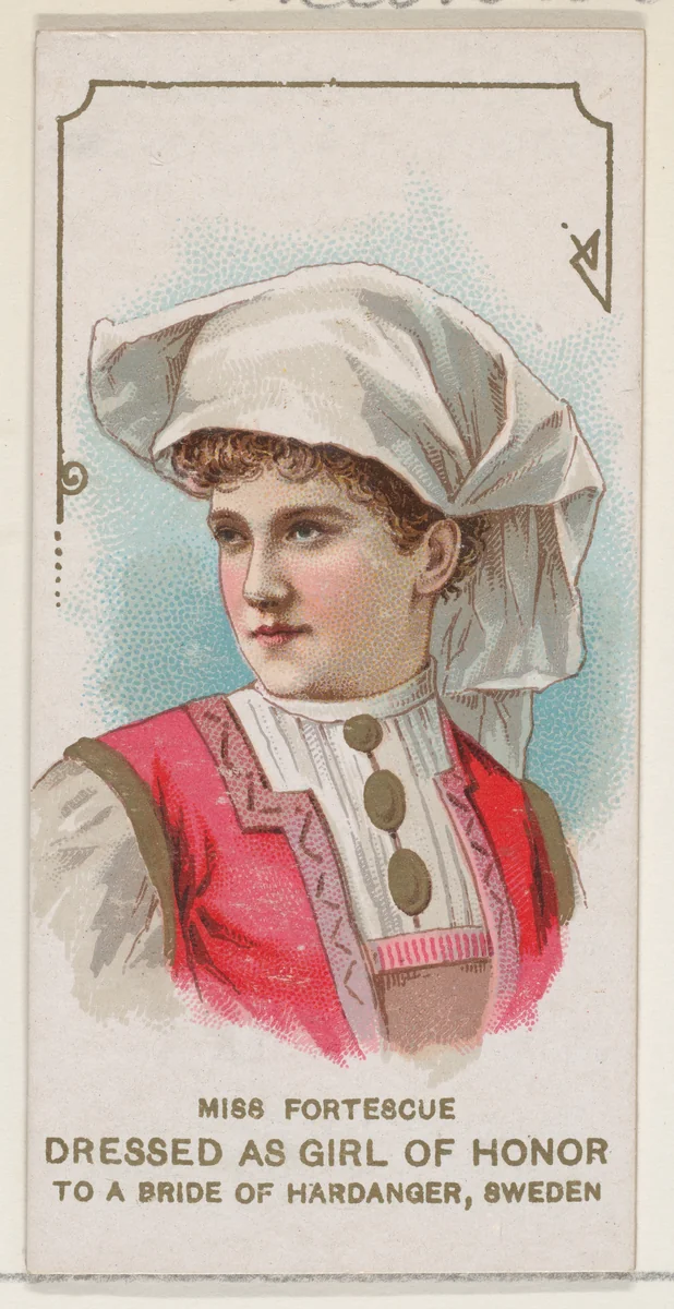 Miss Fortescue Dressed as Girl of Honor to a Bride of Hardanger, Sweden, from the set Actors and Actresses, First Series (N70) for Duke brand cigarettes by W. Duke, Sons & Co., print, 1888-1889