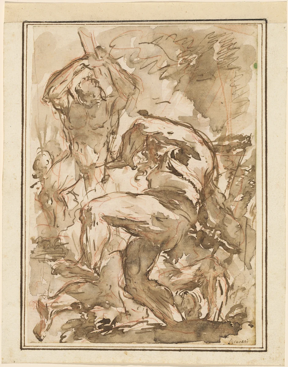 A Battle of Nude Men by Giovanni Battista Piranesi, drawing, 1744-1745