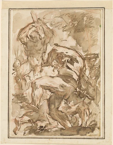 A Battle of Nude Men by Giovanni Battista Piranesi, drawing, 1744-1745