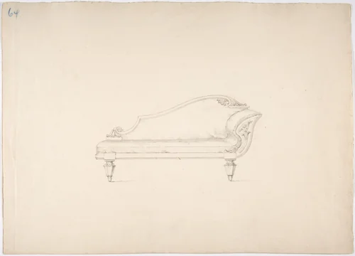 Design for a Sofa with One Wing-like Arm by anonymous, drawing, 1800-1850