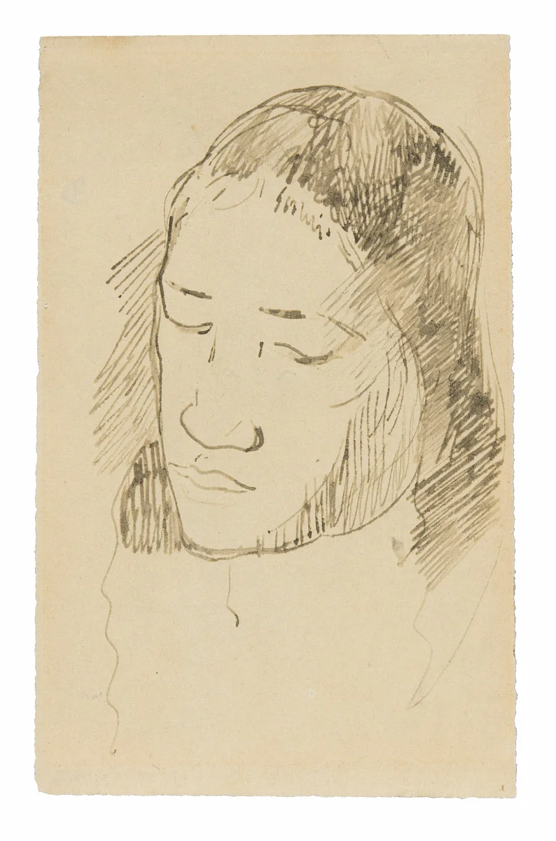 Head of a Tahitian Woman (recto), Sketches of Anatomical Details (verso) by Paul Gauguin, drawing, 1891-1893