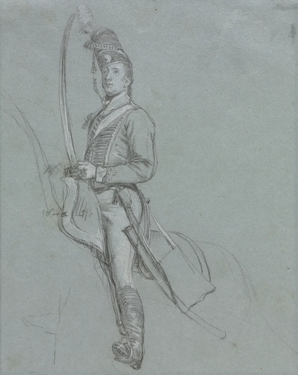 A Hussar Officer on Horseback by John Singleton Copley, drawing, 1812