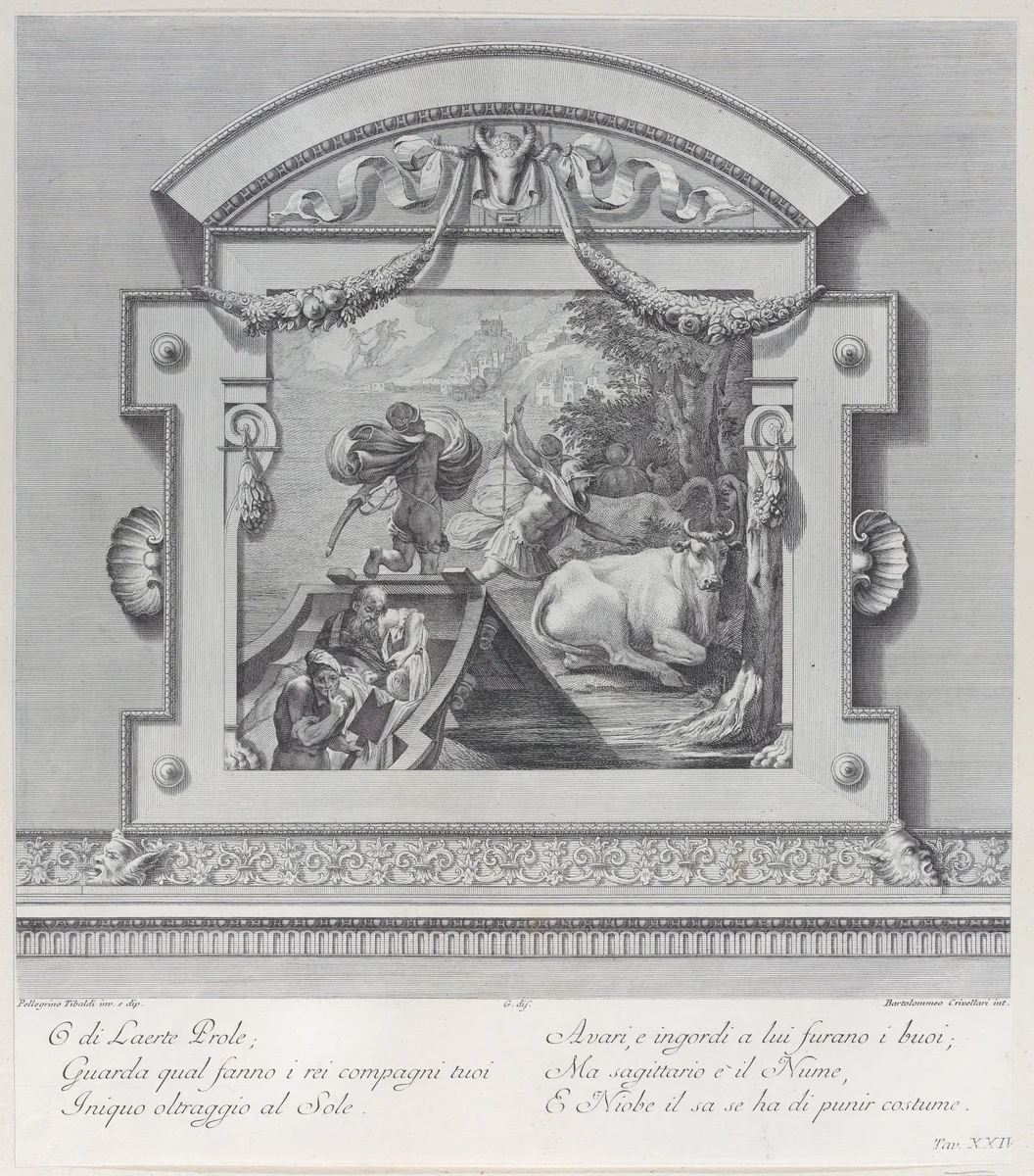 Plate 24: Ulysses's companions stealing the oxen sacred to Apollo by Bartolomeo Crivellari, print, 1756