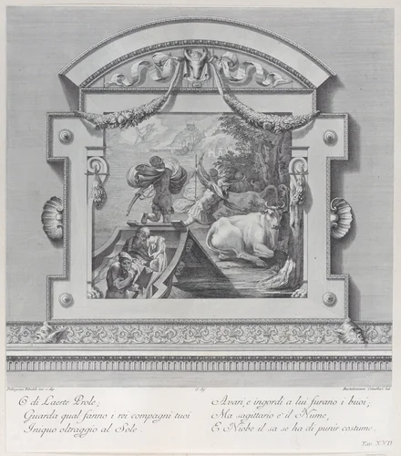 Plate 24: Ulysses's companions stealing the oxen sacred to Apollo by Bartolomeo Crivellari, print, 1756