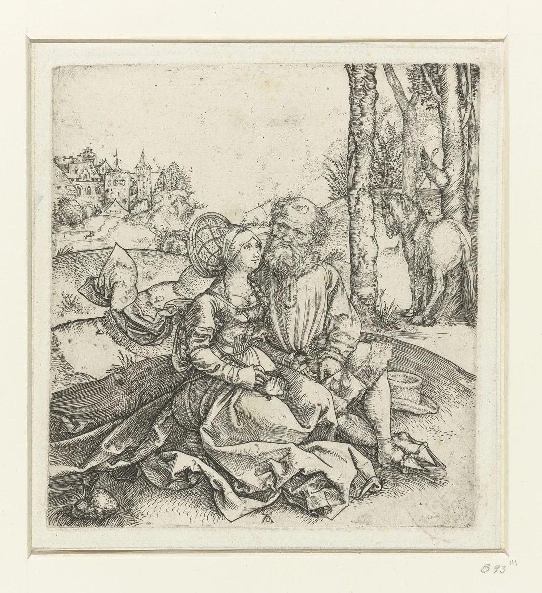 De ongelijke liefde: een oude man met een jonge vrouw by Unknown, print, 1493-1497