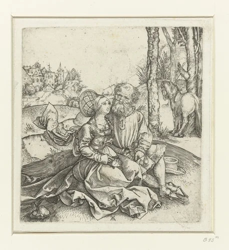 De ongelijke liefde: een oude man met een jonge vrouw by Unknown, print, 1493-1497