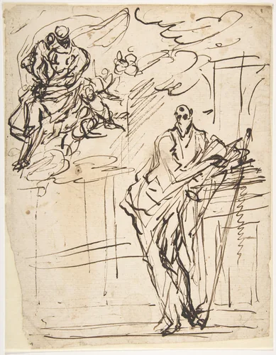 Virgin and Child Appearing to Saint Paul by Micco Spadaro, drawing, 1612-1675