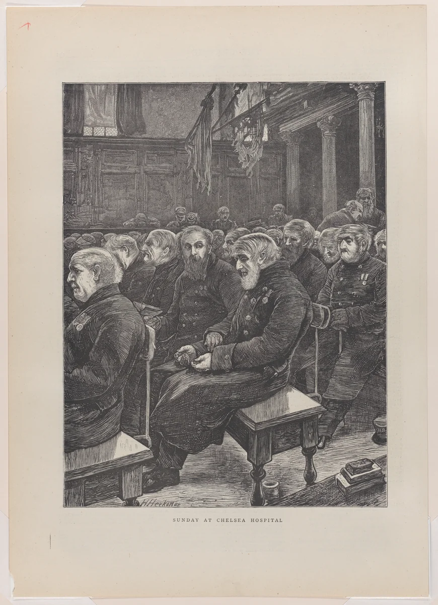Sunday at Chelsea Hospital, from "The Graphic," vol. 3 by Hubert von Herkomer, print, 1871