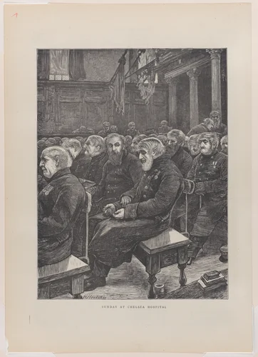 Sunday at Chelsea Hospital, from "The Graphic," vol. 3 by Hubert von Herkomer, print, 1871