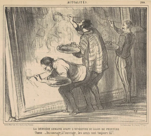 La dernière semaine avant l'ouverture du salon ... by Honoré Daumier, print, 1857