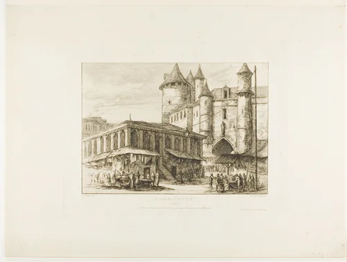 The Grand Châtelet, Paris, c. 1780, after an earlier drawing by Charles Meryon, print, 1861