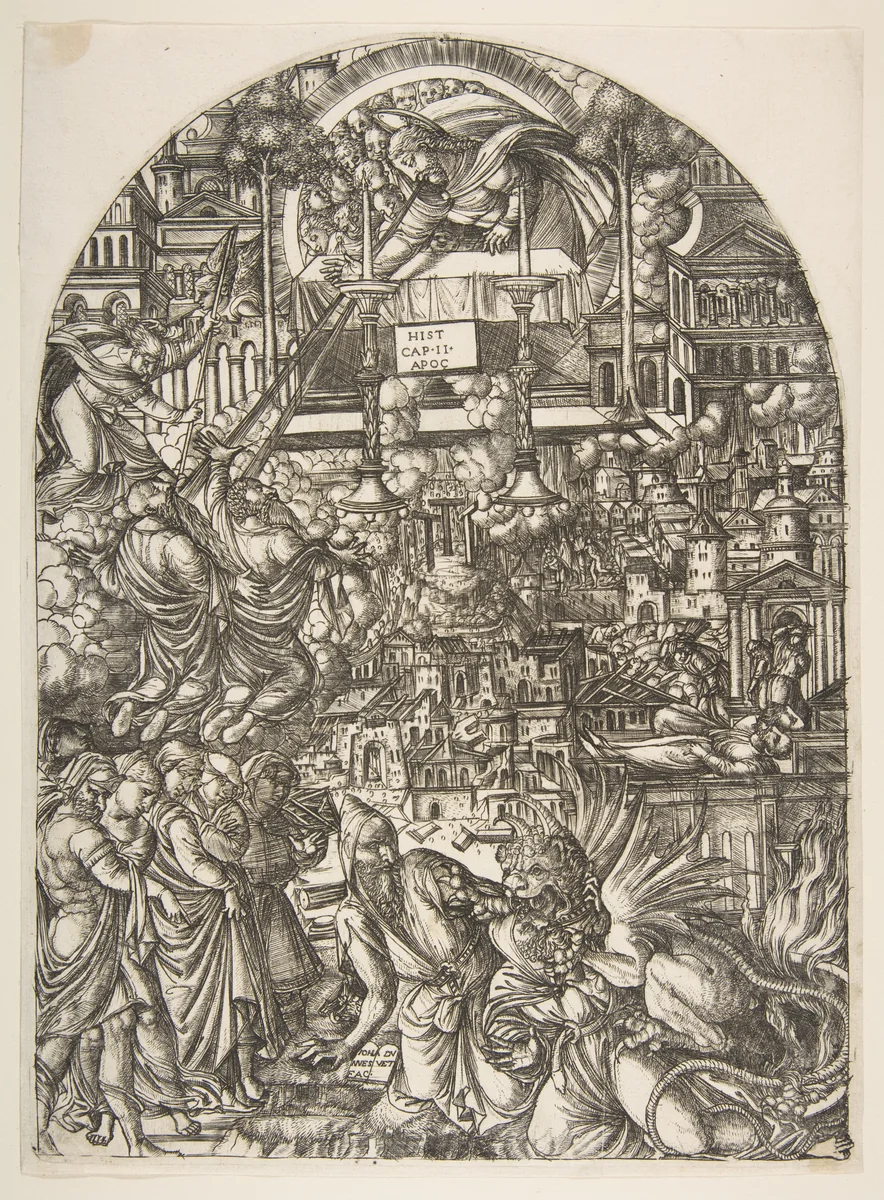 The Measurement of the Temple, from the Apocalypse by Jean Duvet, print, 1480-1570