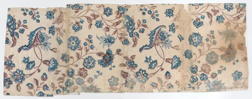 Four adjoined sheets with overall blue and purple floral pattern by anonymous, print, 1800-1900