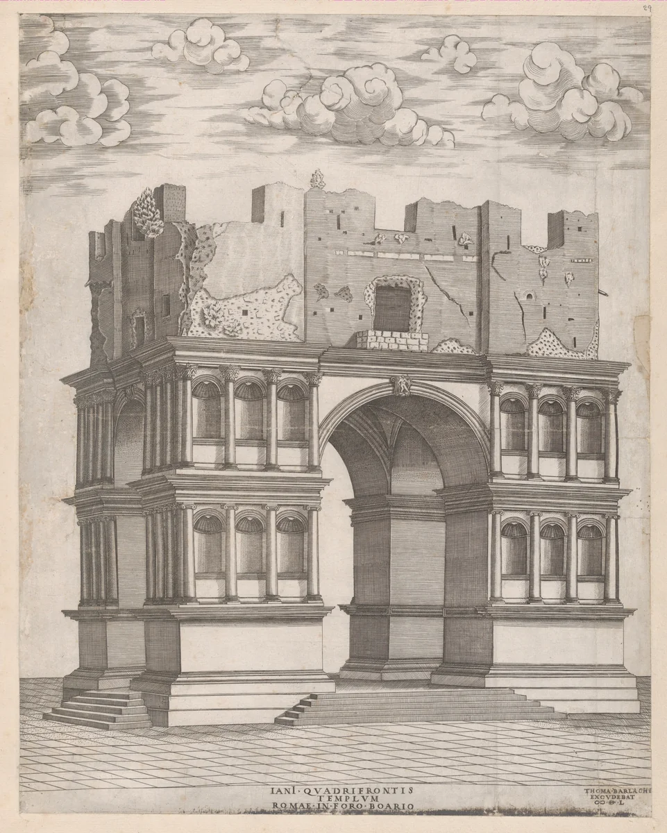 Temple of Janus, from "Speculum Romanae Magnificentiae" by anonymous, print, 1550