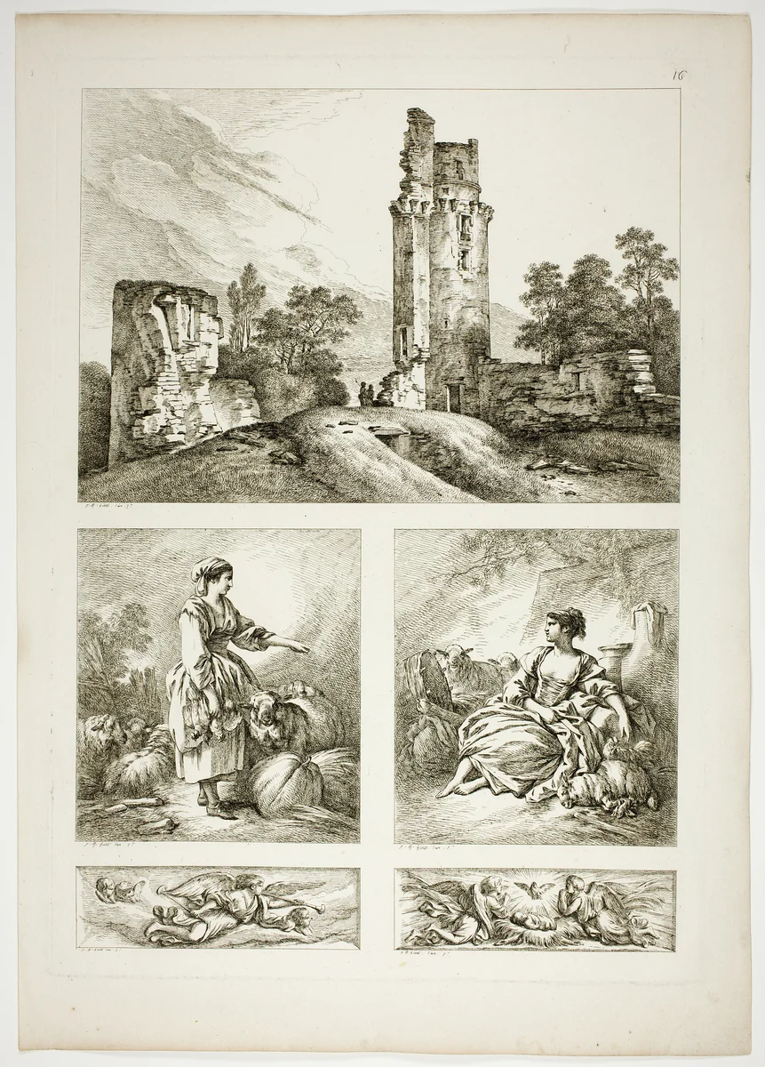 Plate Sixteen of 38 from Oeuvres de J. B. Huet by Jean Baptiste Huet, print, 1796-1799