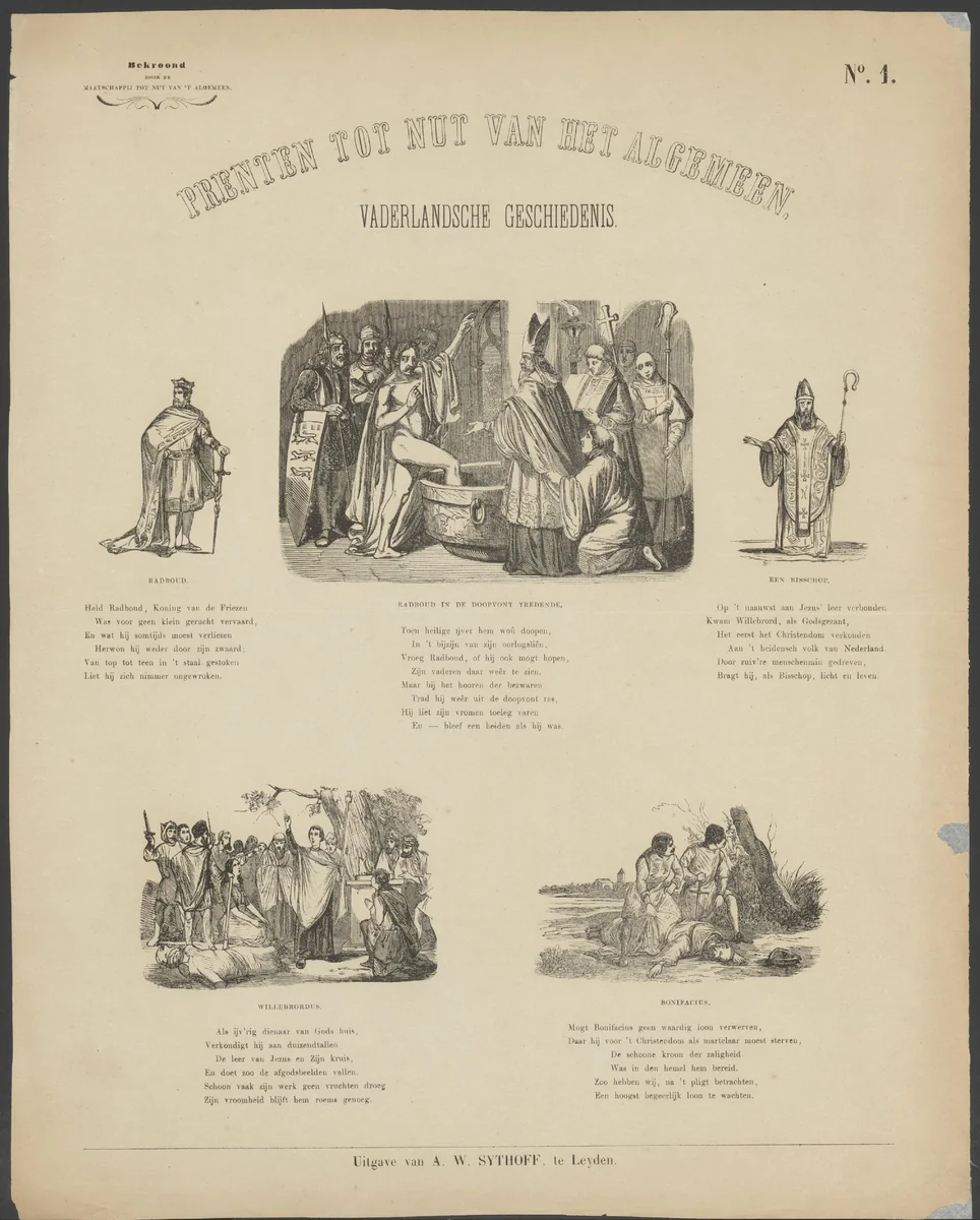 Geschiedenis van koning Radboud, Willibrord en Bonifatius by anonymous, print, 1851-1929