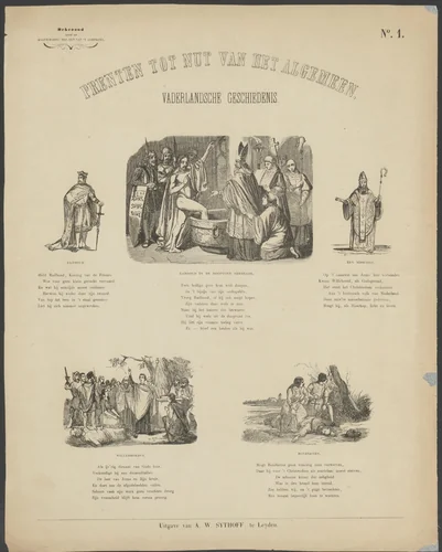 Geschiedenis van koning Radboud, Willibrord en Bonifatius by anonymous, print, 1851-1929