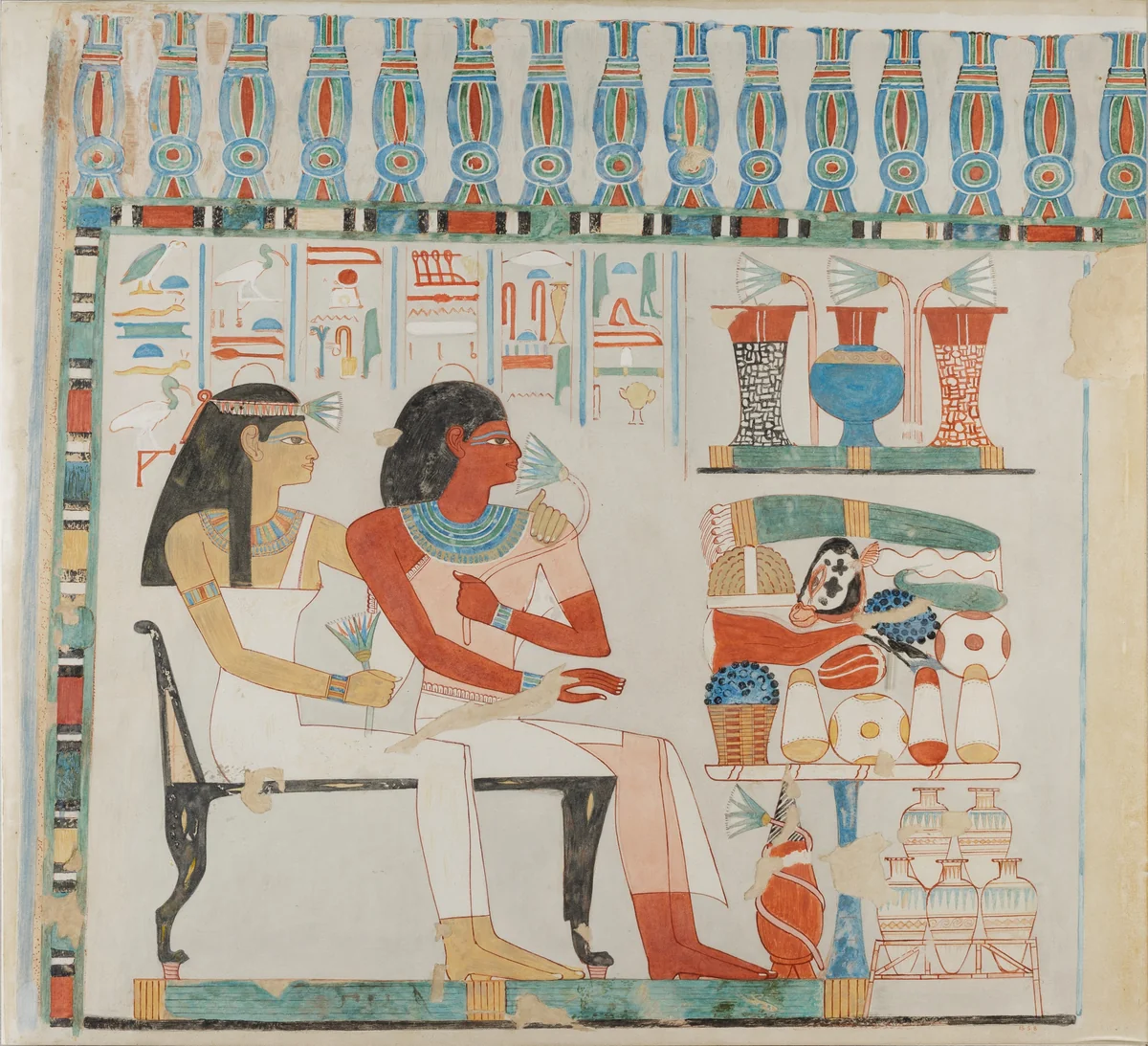 Djehuty and his Mother Receiving Offerings, Tomb of Djehuty by Norman de Garis Davies, artwork, -1427--1400