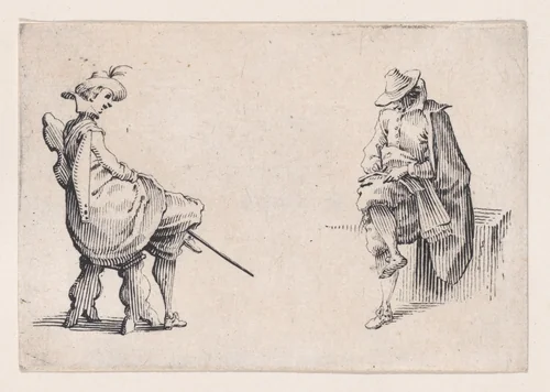 Deux Personnages Assis (Two Seated Figures), from "Les Caprices" Series A, The Florence Set by Jacques Callot, print, 1617