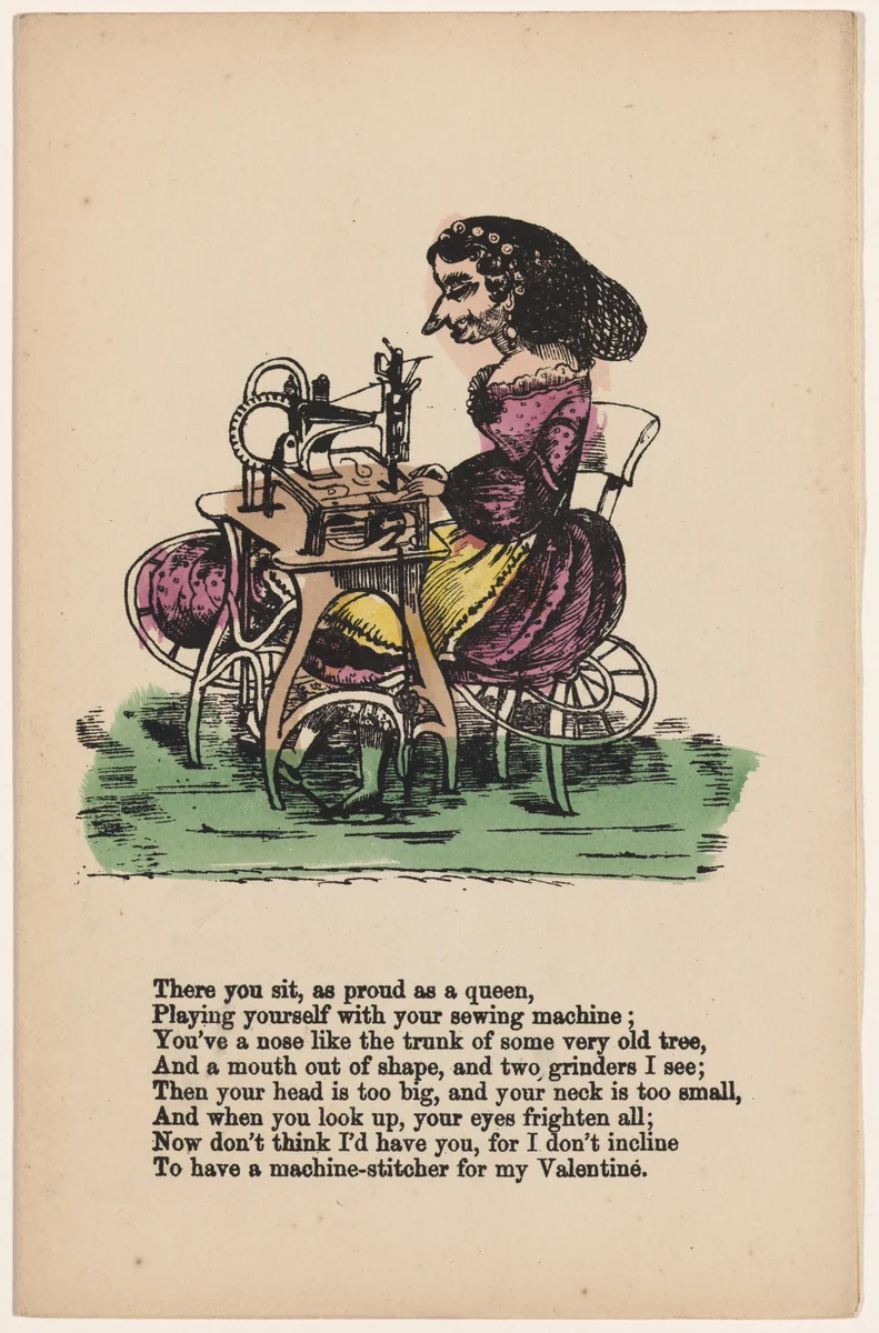 Comic Valentine (woman at sewing machine) by anonymous, other, 1845-1855