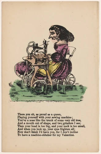 Comic Valentine (woman at sewing machine) by anonymous, other, 1845-1855