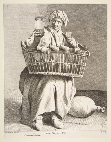 Brandy Seller by Anne Claude Philippe de Tubières, print, 1737