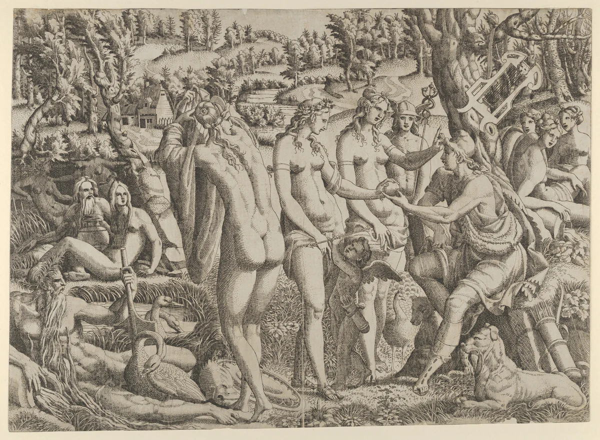 The Judgment of Paris by Jean Mignon, print, 1535-1555