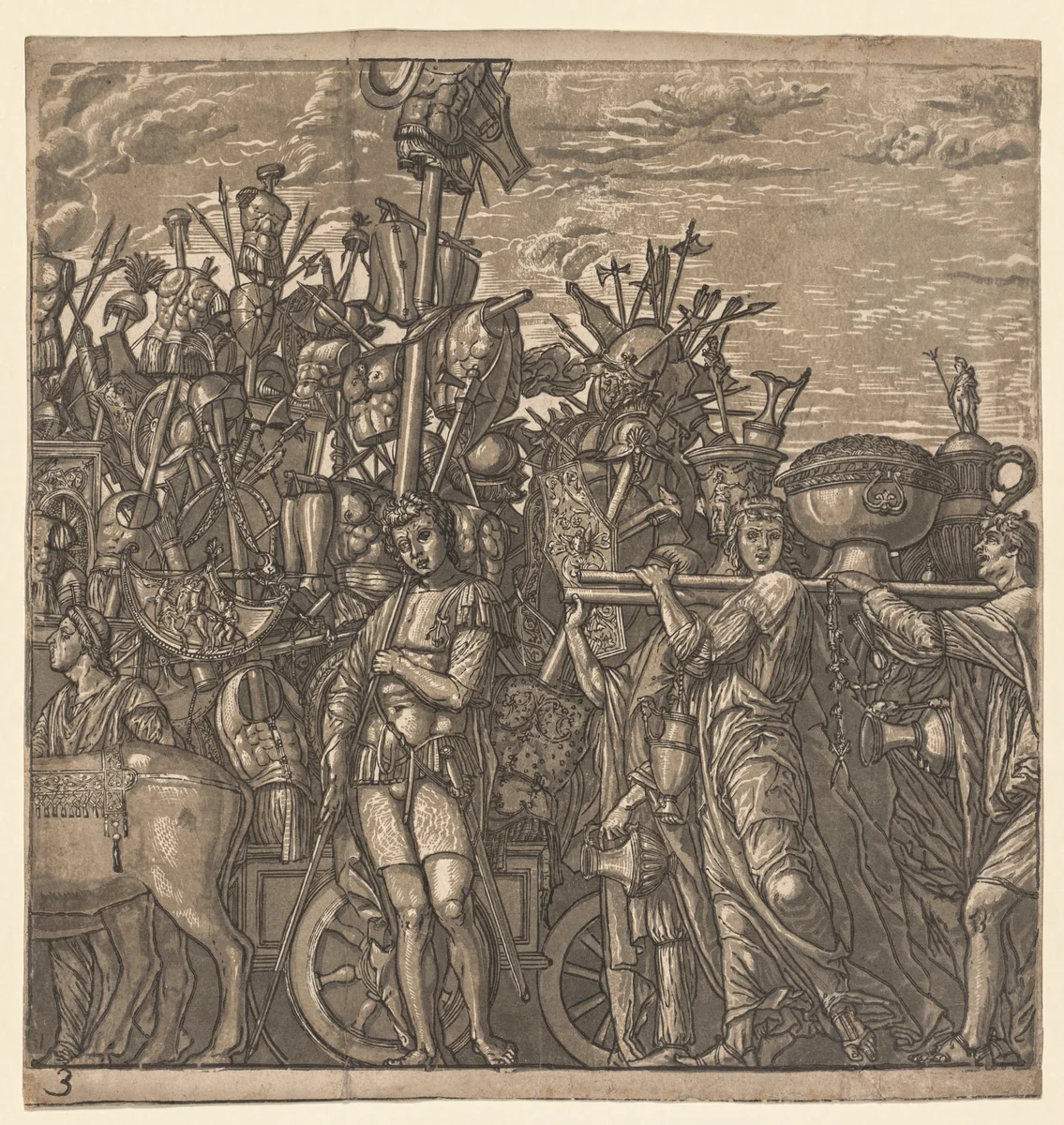 The Triumph of Julius Caesar: Soldiers Marching with Trophies of War by Andrea Andreani, print, 1593-1599