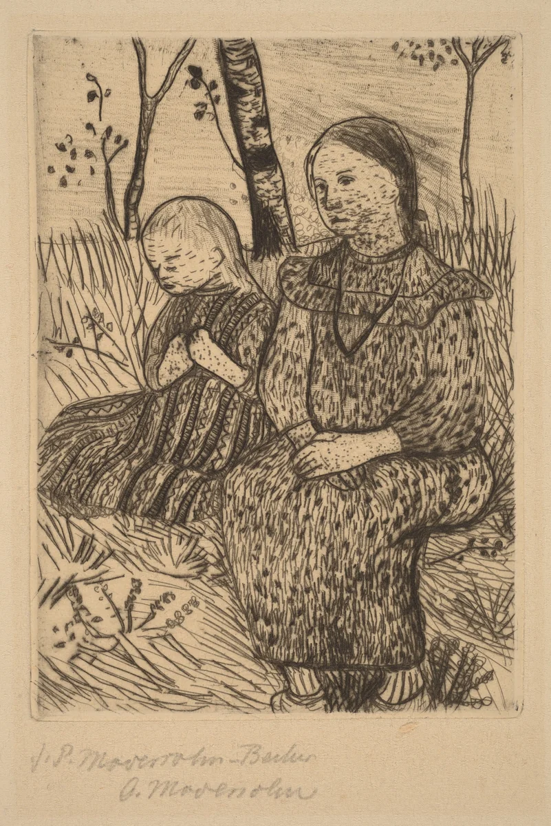 Two Peasant Girls by Paula Modersohn-Becker, print, 1895-1905