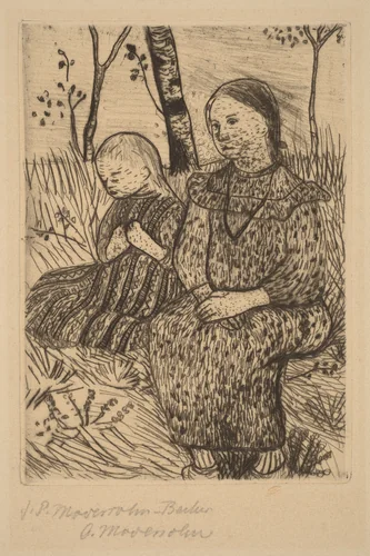 Two Peasant Girls by Paula Modersohn-Becker, print, 1895-1905