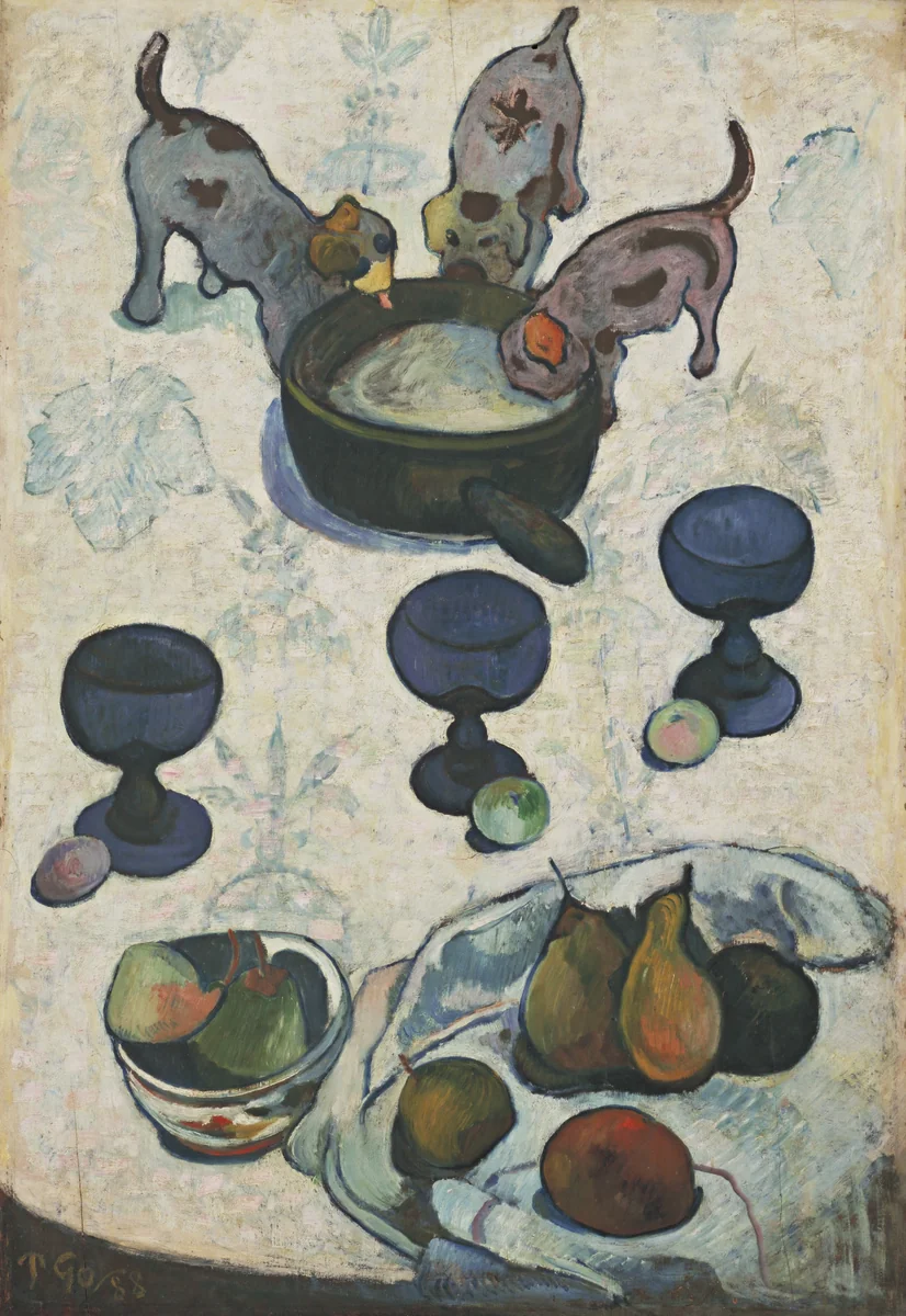 Still Life with Three Puppies by Paul Gauguin, painting, 1888