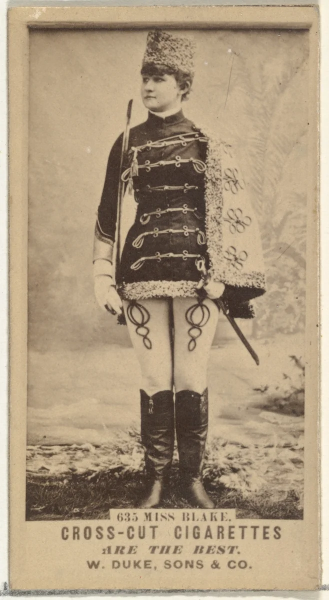 Card Number 635, Miss Blake, from the Actors and Actresses series (N145-3) issued by Duke Sons & Co. to promote Cross Cut Cigarettes by W. Duke, Sons & Co., photograph, 1880-1889