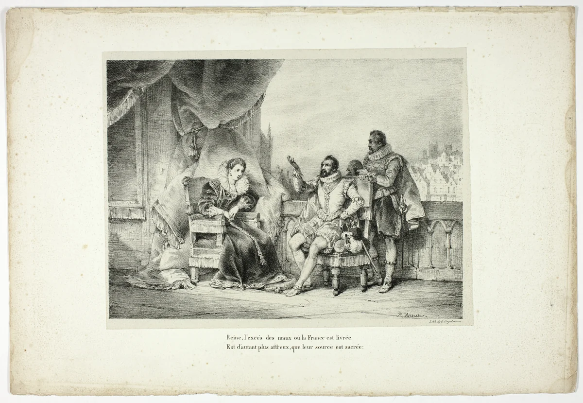 Reine, l'excés des maux où la France est livrée... by Horace Vernet, print, 1825