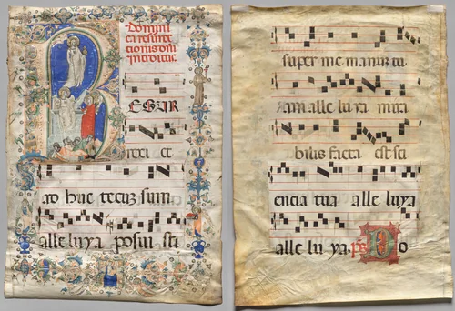 Leaf from a Gradual: Historiated Initial R: The Resurrection (recto) and Initial D (verso) by Unknown, manuscript, 1330-1370
