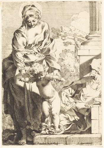 Virgin and Child Trampling on Sin by Sébastien Bourdon, print, 1640-1649