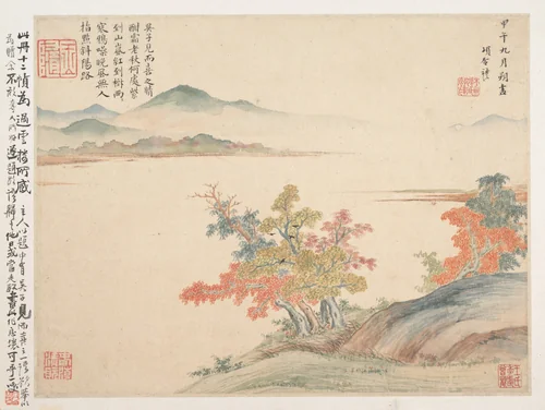 Autumn Landscape, leaf from Album for Zhou Lianggong by Xiang Shengmo, painting, 1654