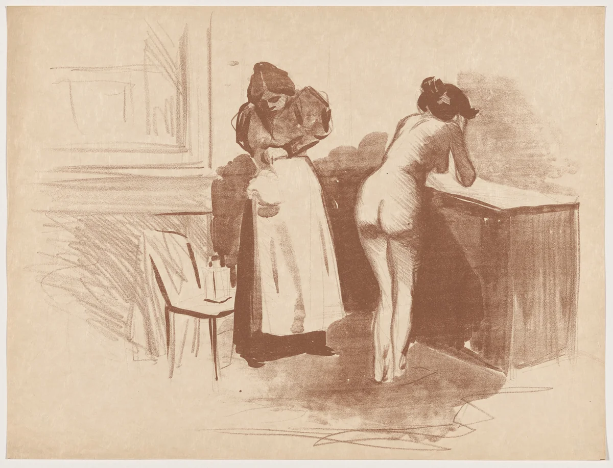 La friction au gant de crin (Massage with Coarse Hair Glove) by Jean-Louis Forain, print, 1895