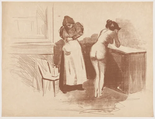La friction au gant de crin (Massage with Coarse Hair Glove) by Jean-Louis Forain, print, 1895
