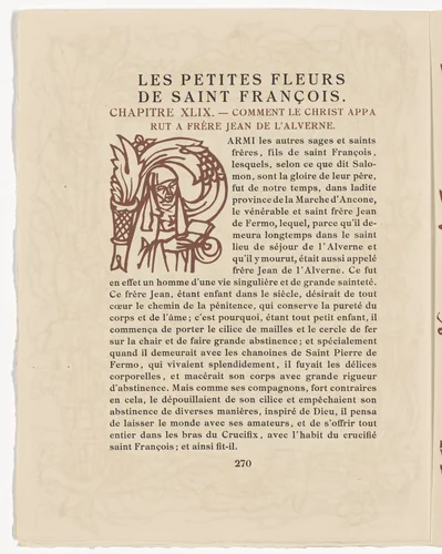 Pictorial initial (page 270) from Les Petites Fleurs de St. François (The Little Flowers of St. Francis) by Émile Bernard, illustrated book, 1928