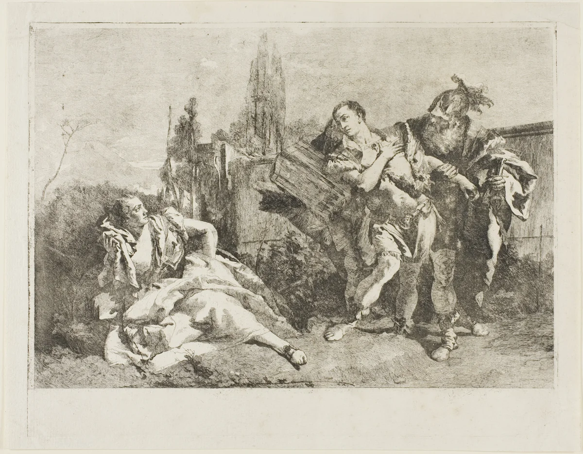 Rinaldo Leaving Armida by Lorenzo Tiepolo, print, 1751-1753