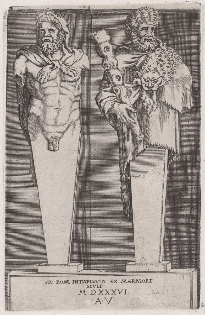 Hercules, from "The Hermae" by Agostino Veneziano, print, 1536