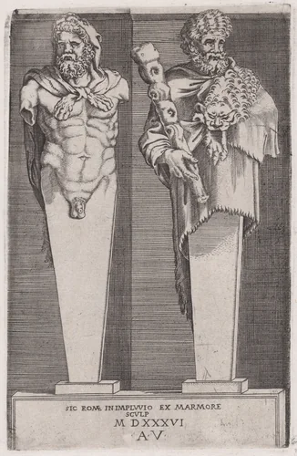 Hercules, from "The Hermae" by Agostino Veneziano, print, 1536
