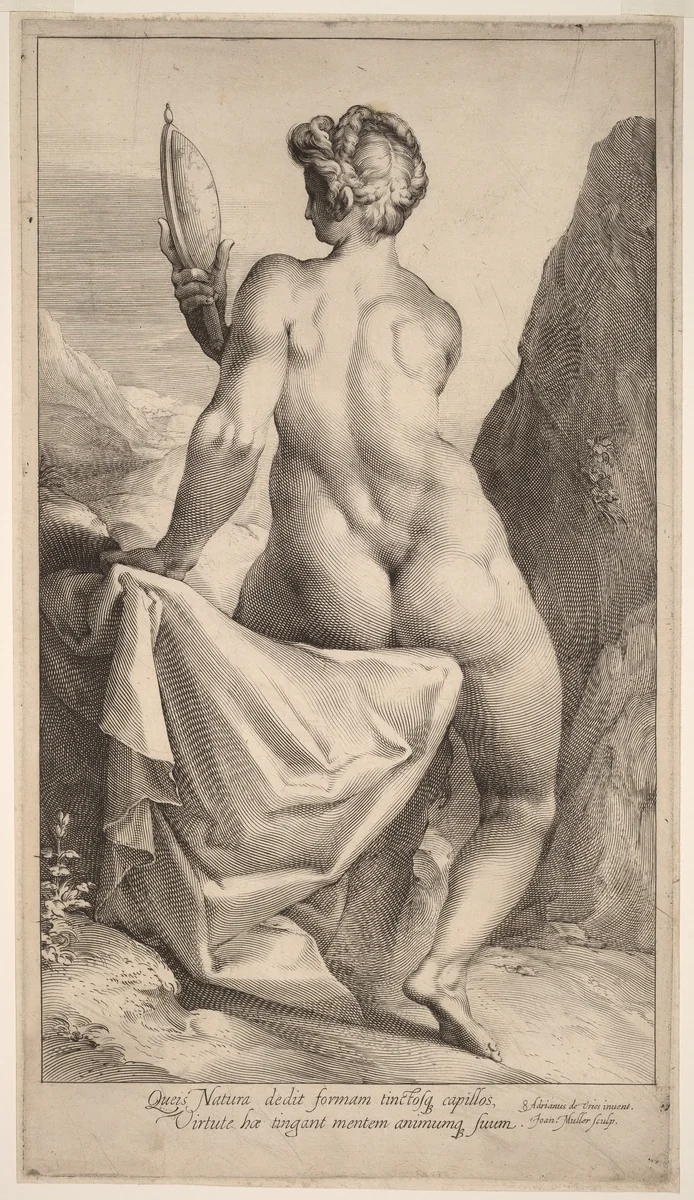 Prudence by Jan Muller; Adriaen de Vries, print, 1592-1602