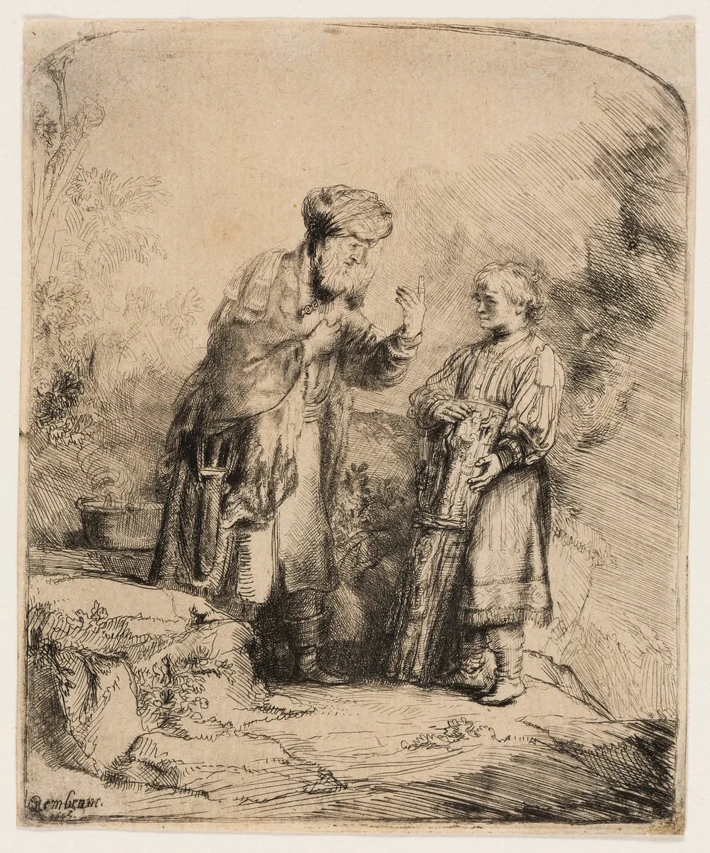 Abraham and Isaac by Rembrandt van Rijn, print, 1645