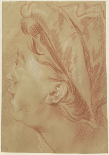Hoofd van een vrouw, en profil naar links, met geopende mond by Jan Anton Garemyn, drawing, 1722-1799