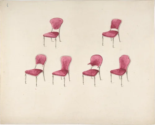 Design for Six Chairs with Scarlet Upholstery (verso: Sketch for Sofa) by anonymous, drawing, 1800-1850