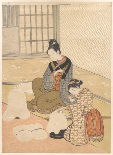 Evening Snow on the Heater by Suzuki Harunobu (鈴木春信), print, 1767-1799