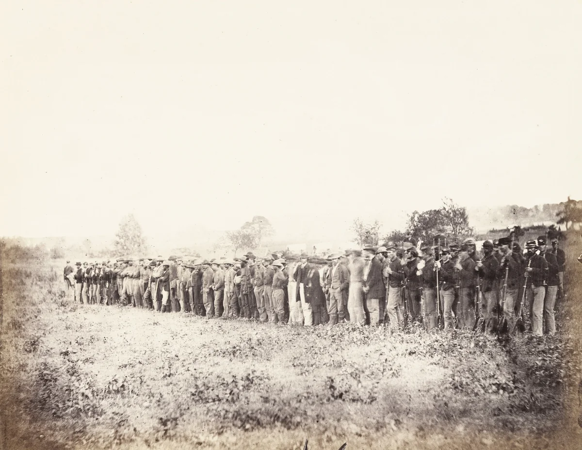 Group of Confederate Prisoners at Fairfax Court-House by Timothy O'Sullivan, Alexander Gardner, photograph, 1863