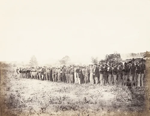 Group of Confederate Prisoners at Fairfax Court-House by Timothy O'Sullivan, Alexander Gardner, photograph, 1863